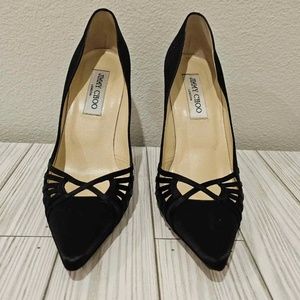 JIMMY CHOO Satin Cutout Accent D'Orsay Pumps Black Size 38 (Women's 7.5)